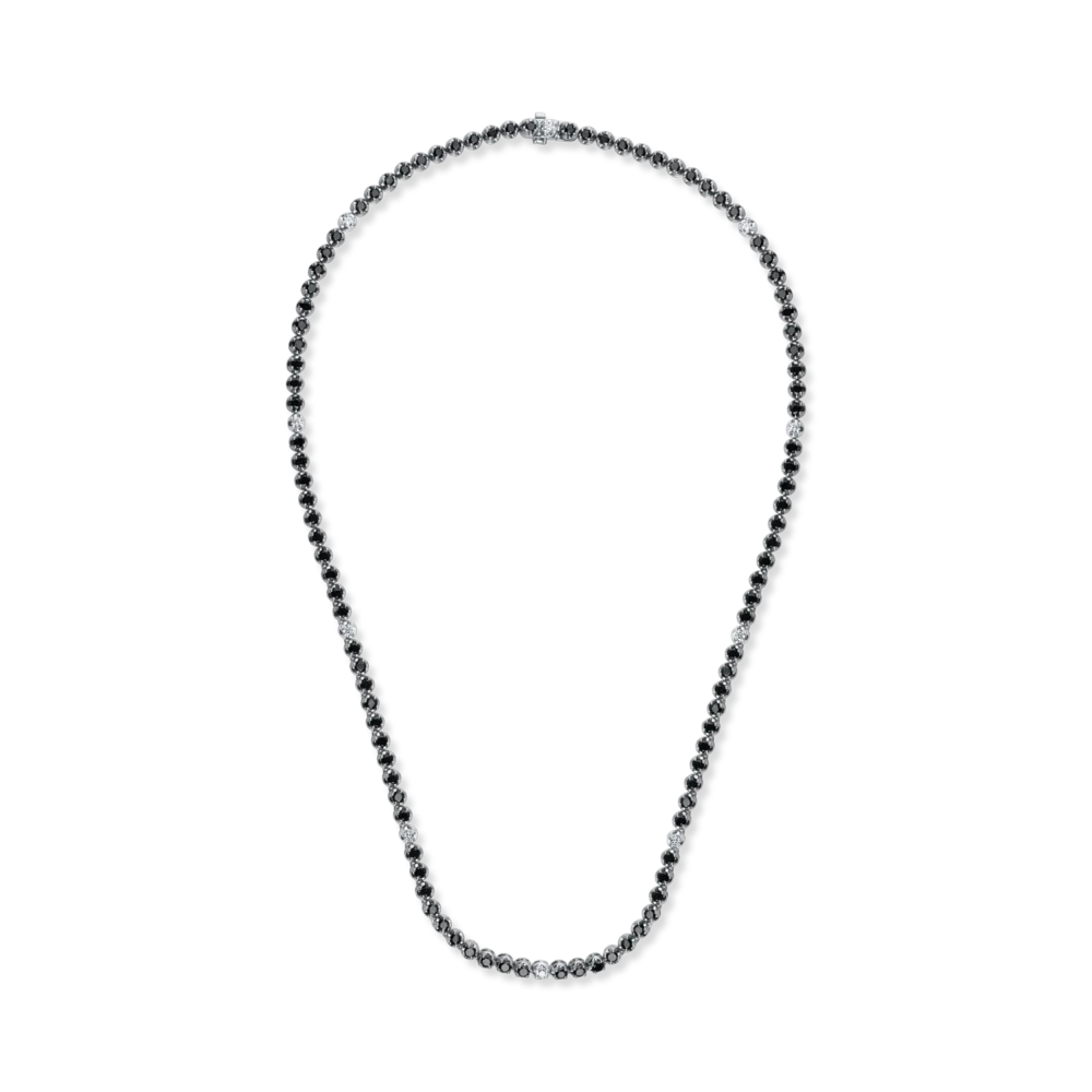 Colier tennis din aur alb-negru cu diamante negre si incolore de 6.1ct