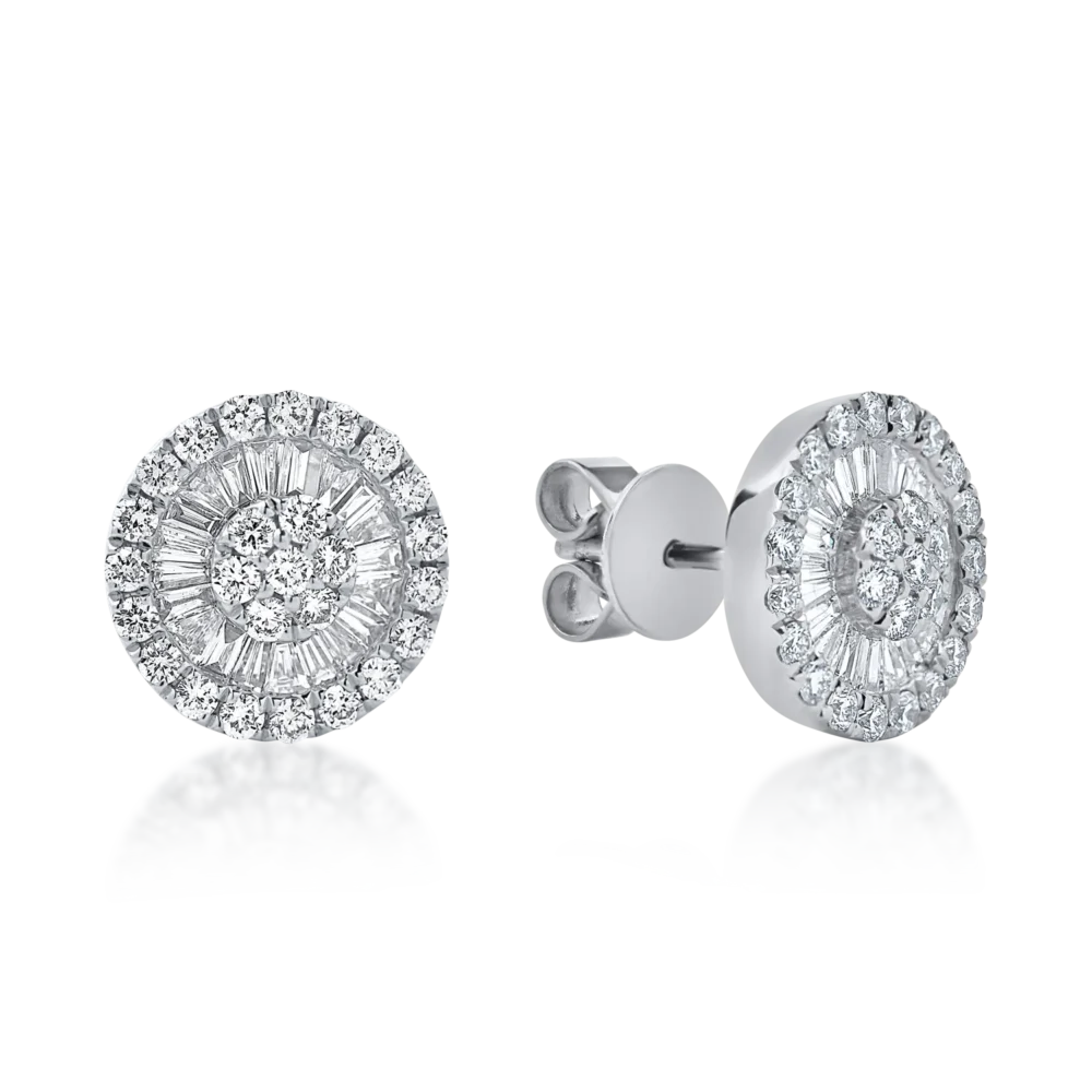 Cercei rotunzi din aur alb cu diamante de 0.9ct