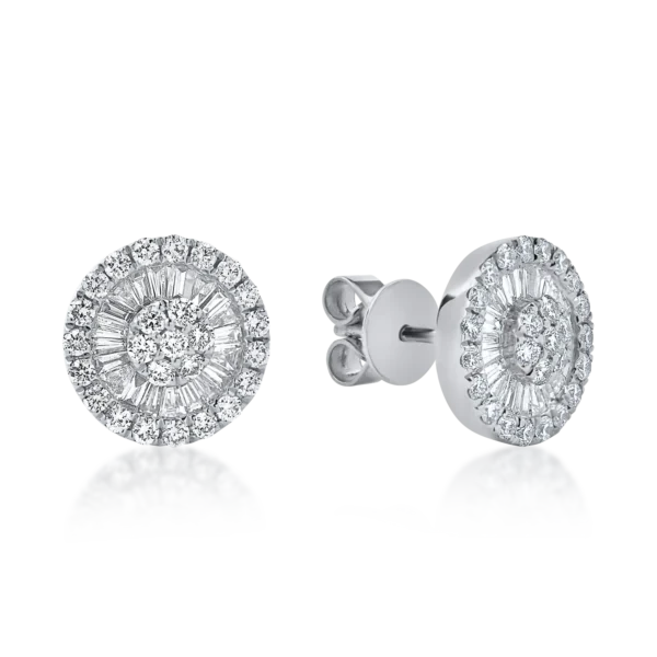 Cercei rotunzi din aur alb cu diamante de 0.9ct