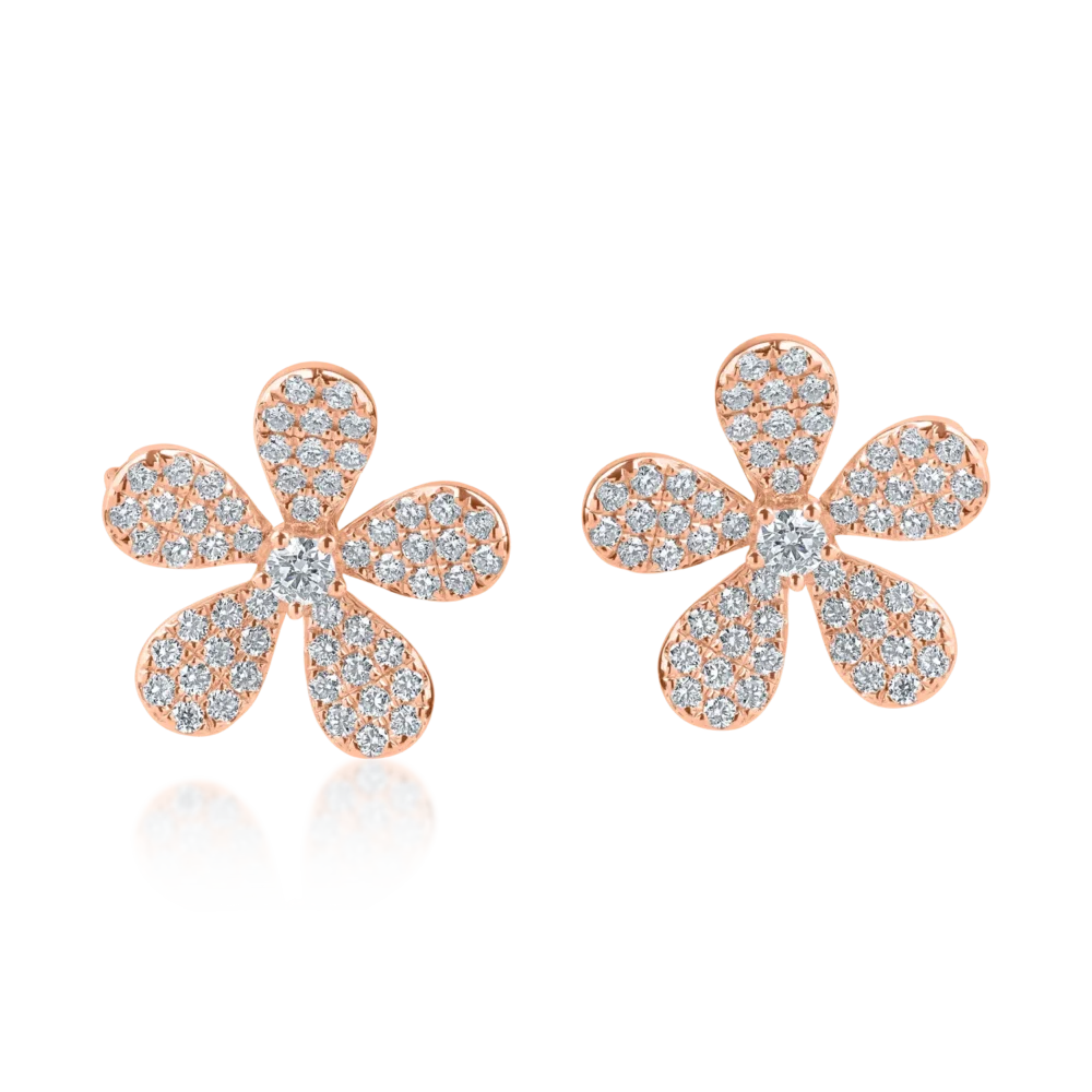 Cercei floare din aur roz cu diamante de 1.ct - imagine 2