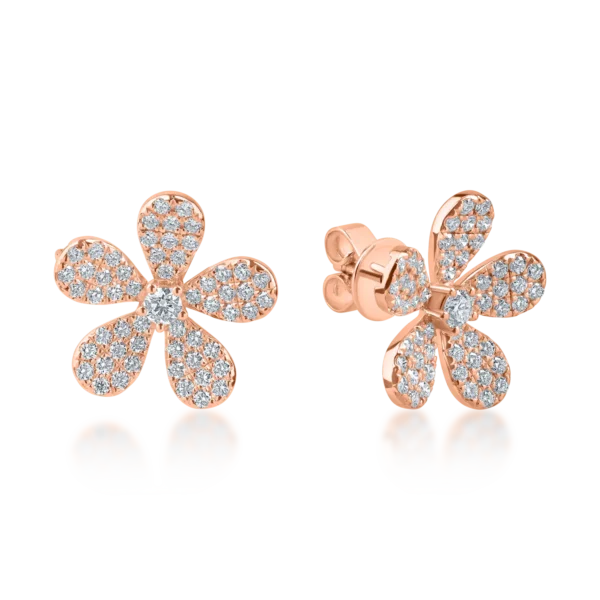 Cercei floare din aur roz cu diamante de 1.ct