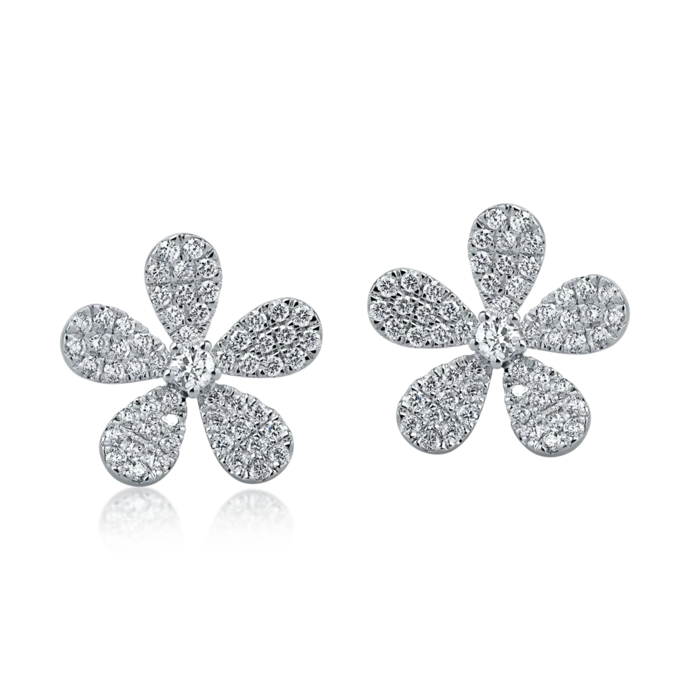 Cercei floare din aur alb cu diamante de 1ct - imagine 2