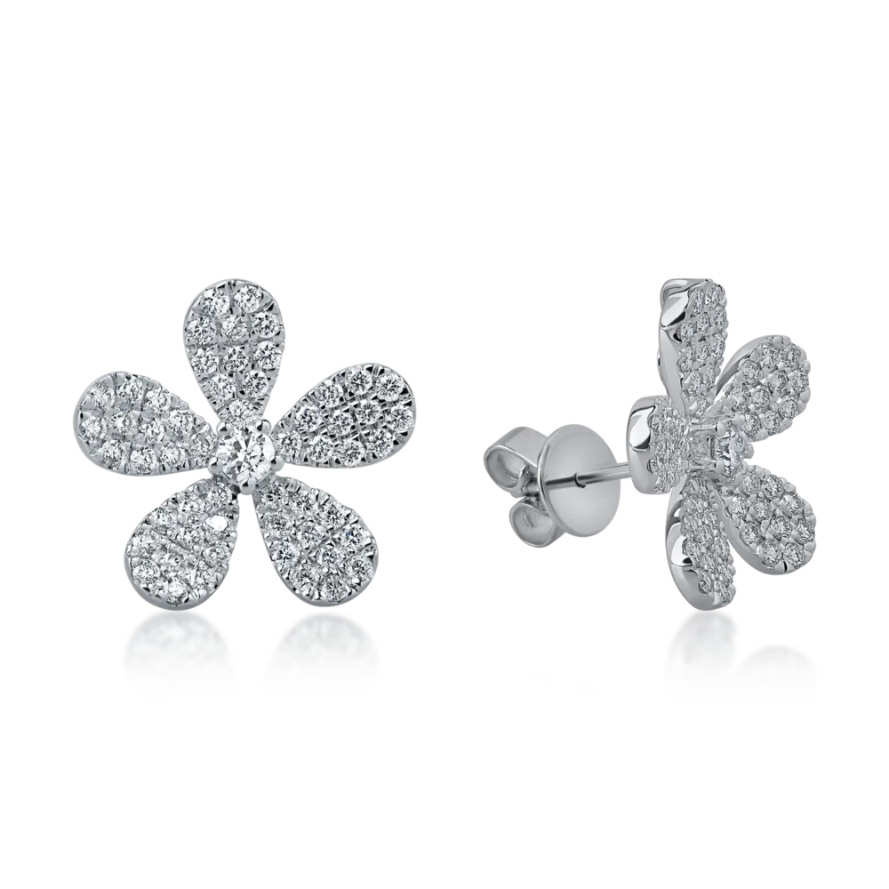 Cercei floare din aur alb cu diamante de 1ct