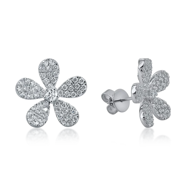 Cercei floare din aur alb cu diamante de 1ct