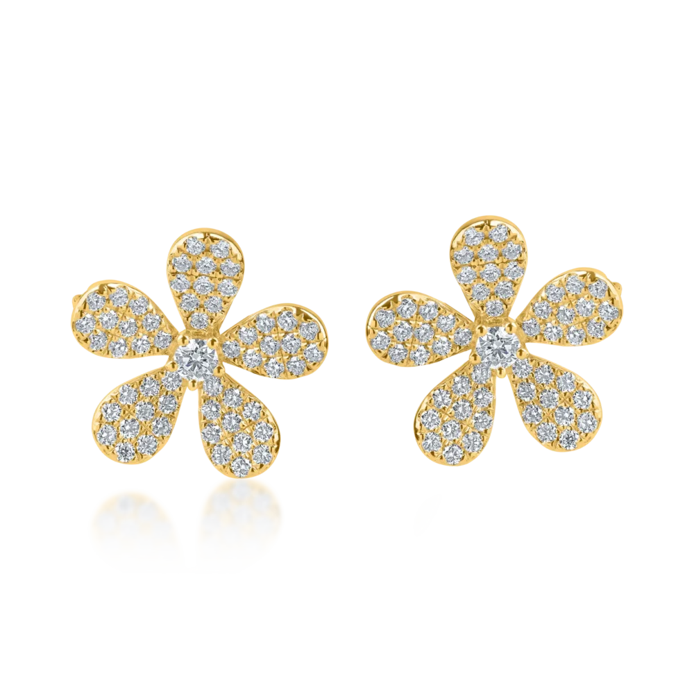 Cercei floare din aur galben cu diamante de 1ct - imagine 2