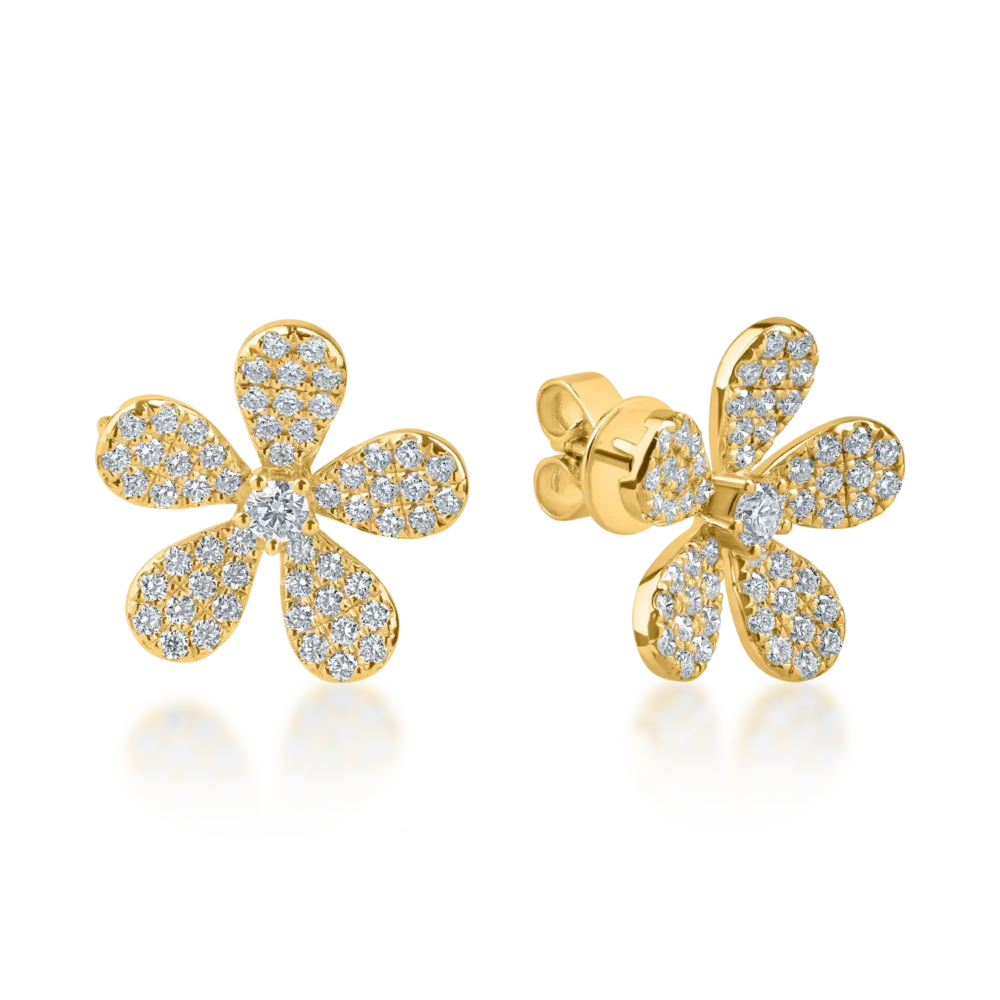 Cercei floare din aur galben cu diamante de 1ct