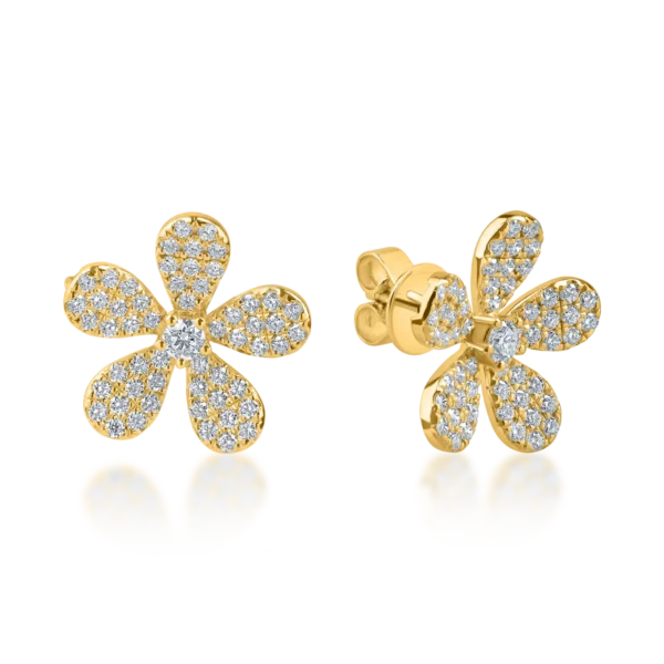 Cercei floare din aur galben cu diamante de 1ct