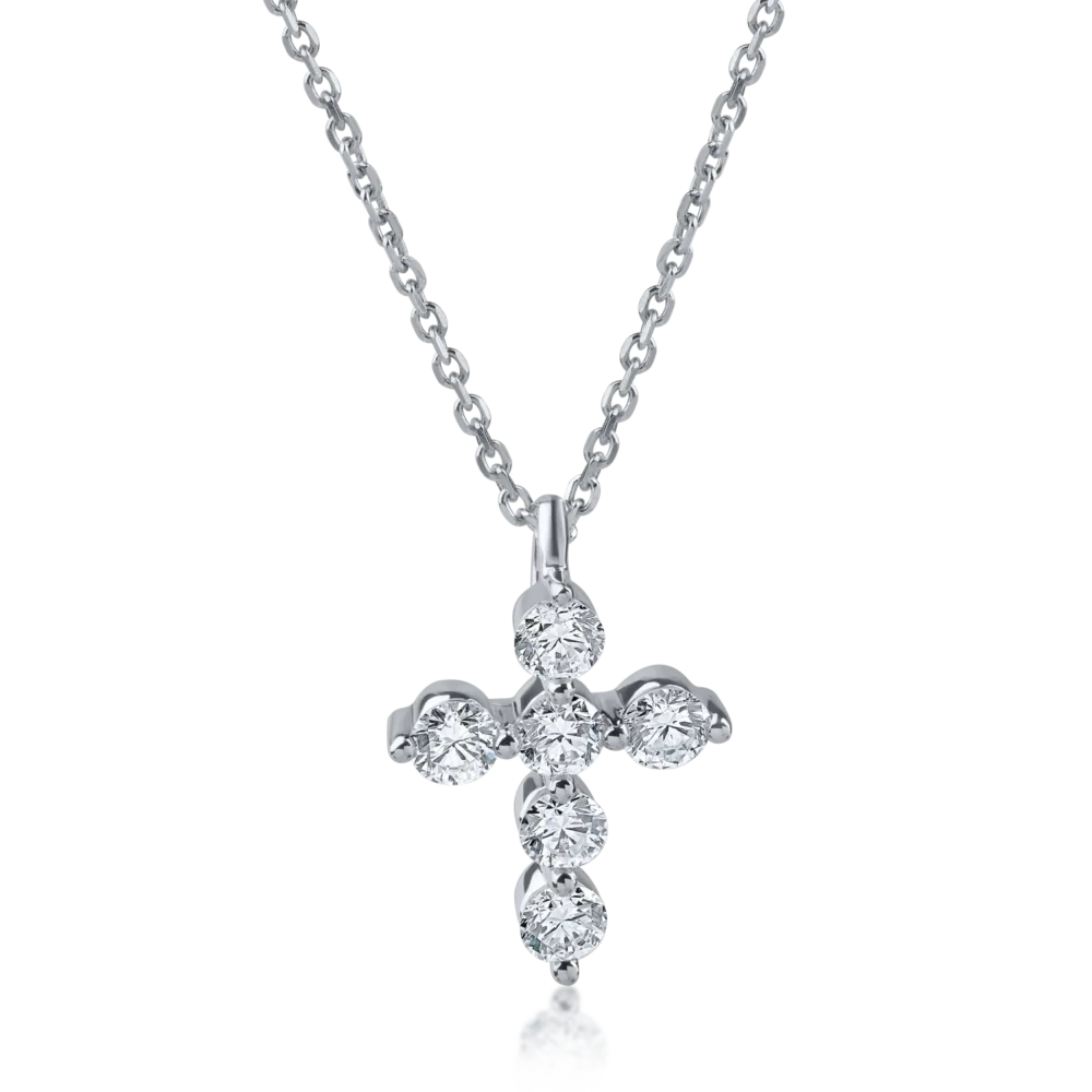 Lant cu pandantiv cruce din aur alb cu diamante de 0.3ct