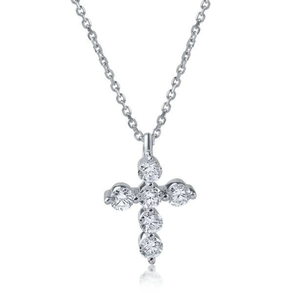 Lant cu pandantiv cruce din aur alb cu diamante de 0.3ct