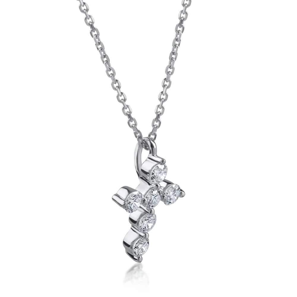 Lant cu pandantiv cruce din aur alb cu diamante de 0.3ct - imagine 2