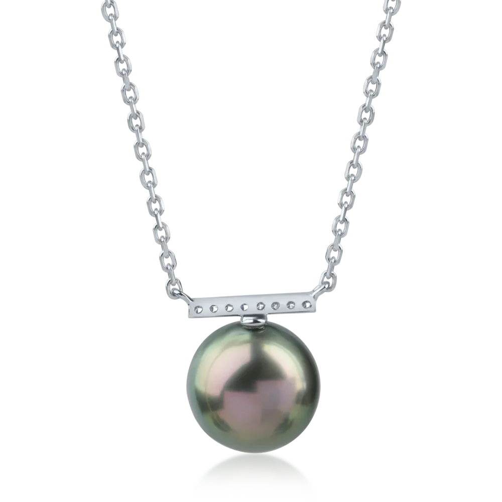 Lant cu pandantiv din aur alb cu perla de cultura si diamante de 0.04ct