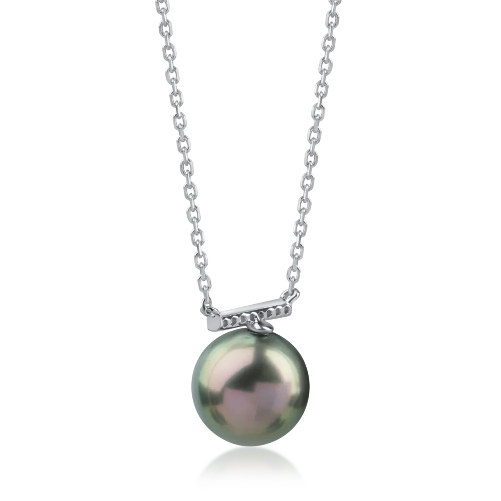 Lant cu pandantiv din aur alb cu perla de cultura si diamante de 0.04ct - imagine 2