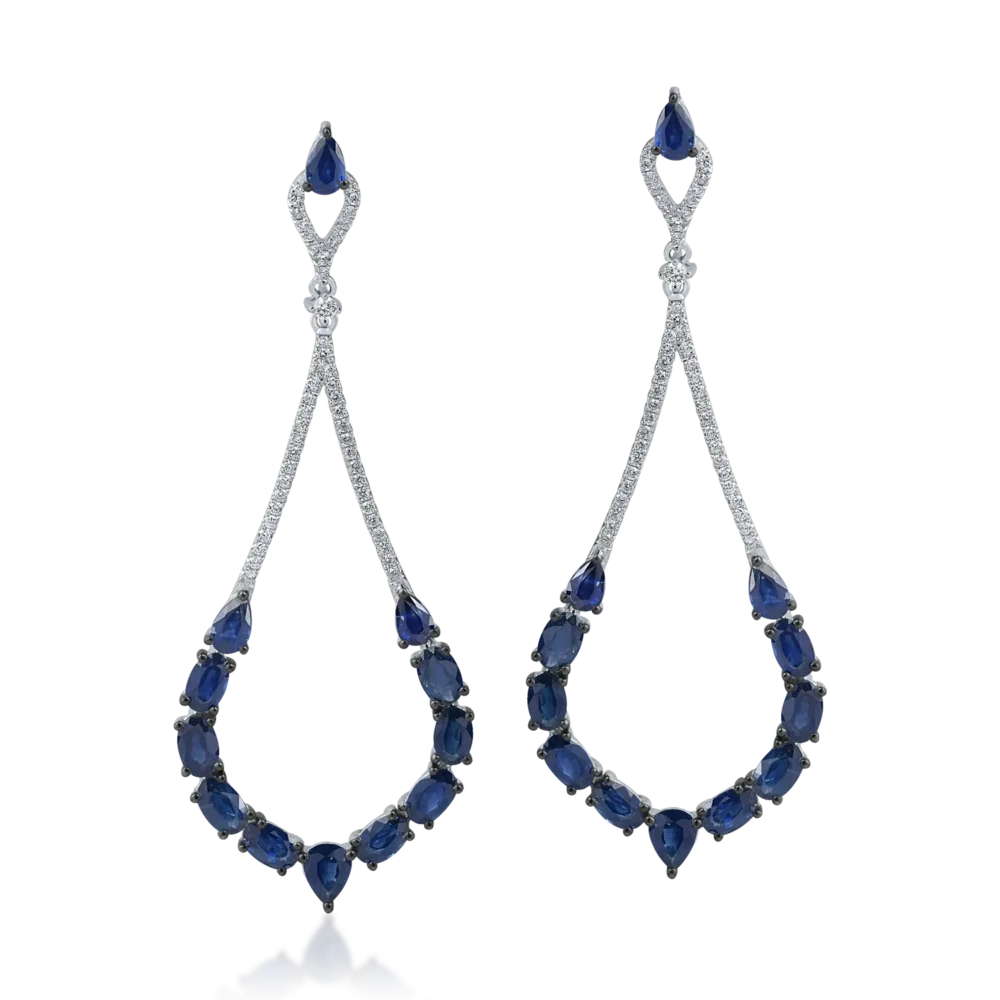 Cercei candelabru din aur alb cu safire pear si ovale de 7ct si diamante de 0.5ct - imagine 2