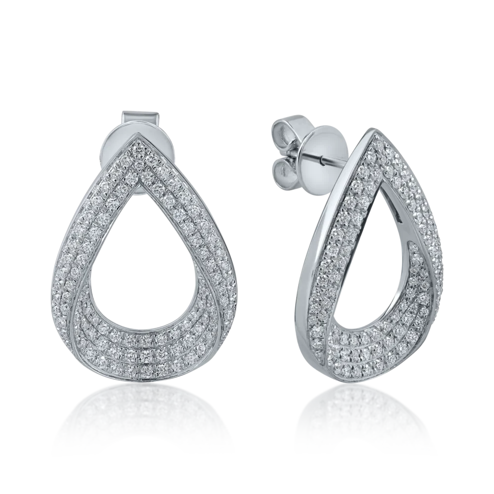 Cercei geometrici din aur alb cu diamante de 1.2ct