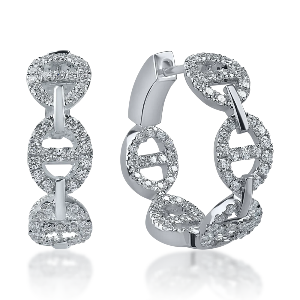 Cercei hoop din aur alb cu diamante de 1ct