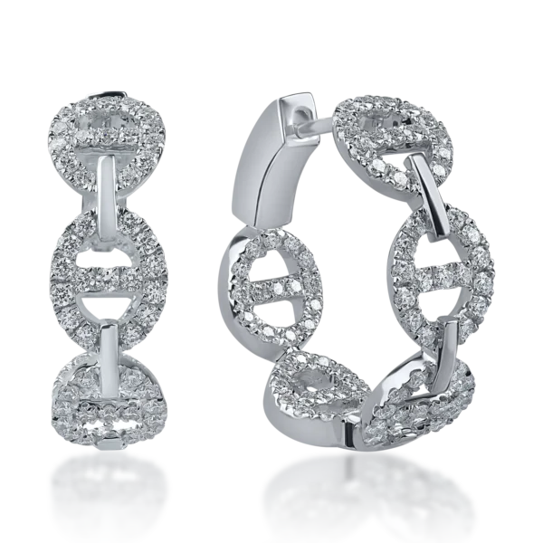 Cercei hoop din aur alb cu diamante de 1ct