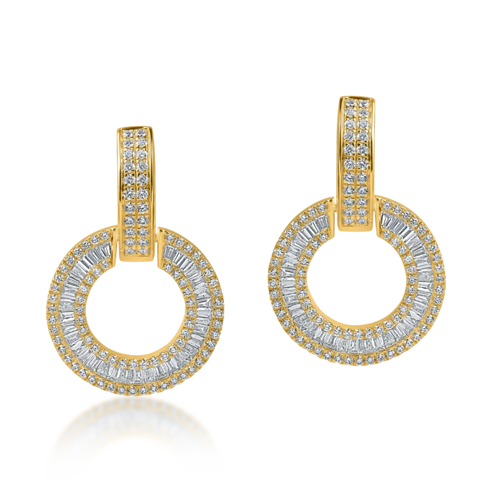 Cercei rotunzi din aur galben cu diamante baguette si rotunde de 1.2ct - imagine 2