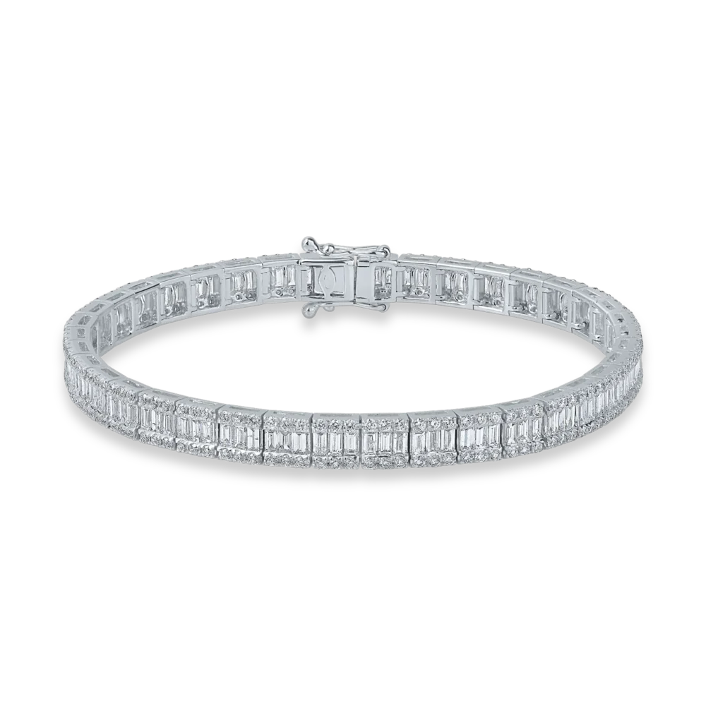 Bratara tennis din aur alb cu diamante baguette si rotunde de 4ct