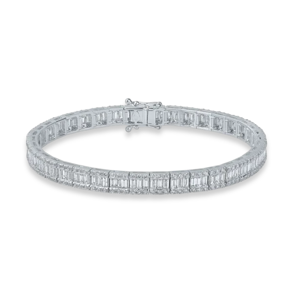 Bratara tennis din aur alb cu diamante baguette si rotunde de 4ct