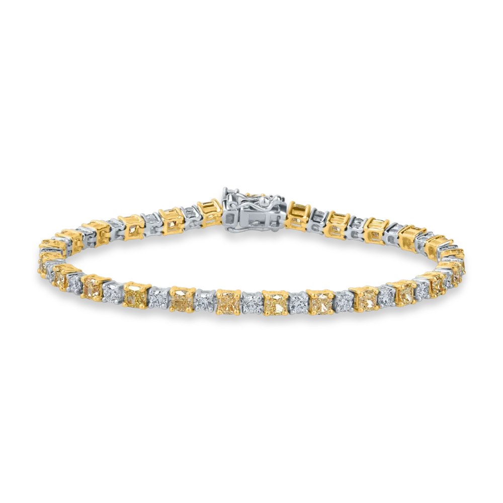 Bratara tennis din aur alb-galben cu diamante galbene si incolore de 6ct