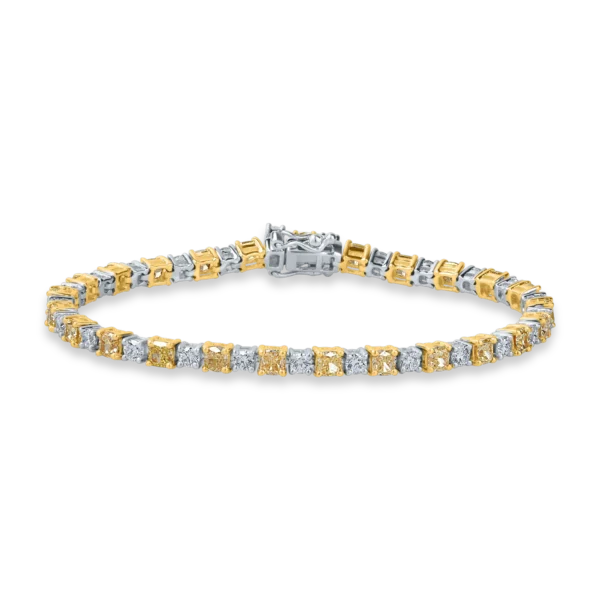 Bratara tennis din aur alb-galben cu diamante galbene si incolore de 6ct