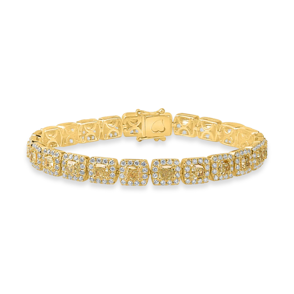 Bratara tennis din aur galben cu diamante galbene cushion si rotunde de 8.9ct