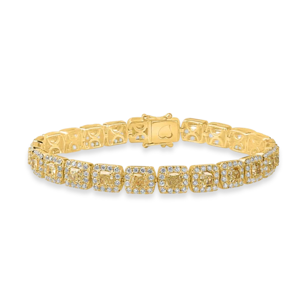 Bratara tennis din aur galben cu diamante galbene cushion si rotunde de 8.9ct