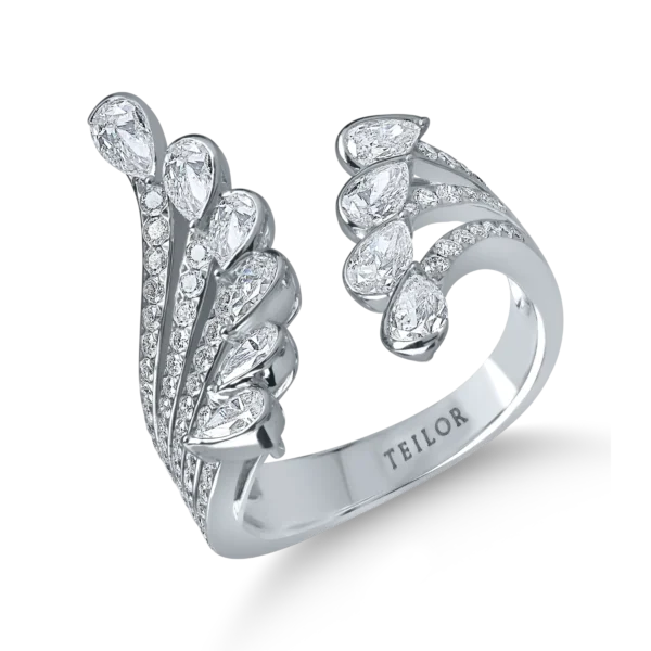 Inel deschis din aur alb cu diamante pear si rotunde de 1.7ct