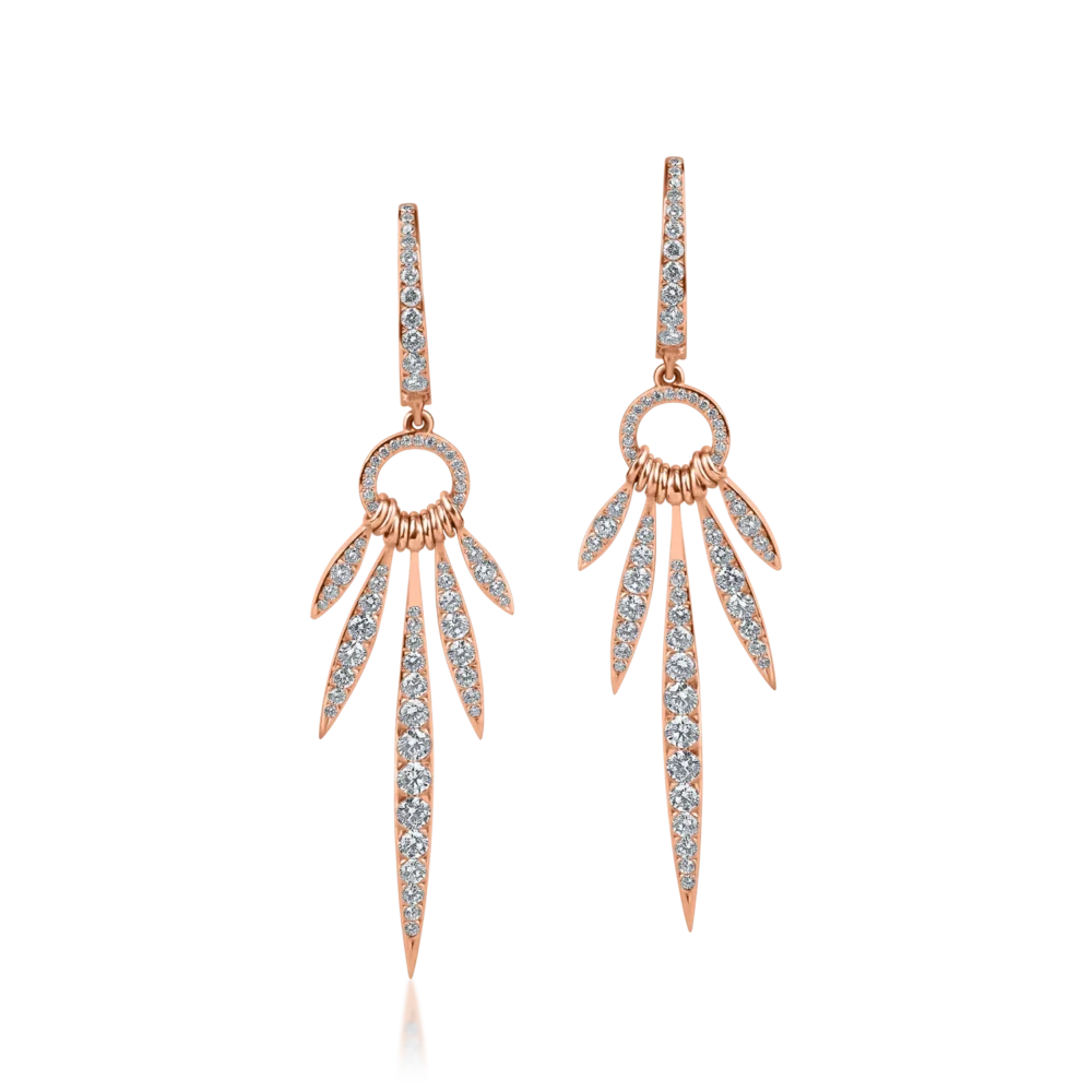 Cercei lungi din aur roz cu diamante de 1.8ct - imagine 2