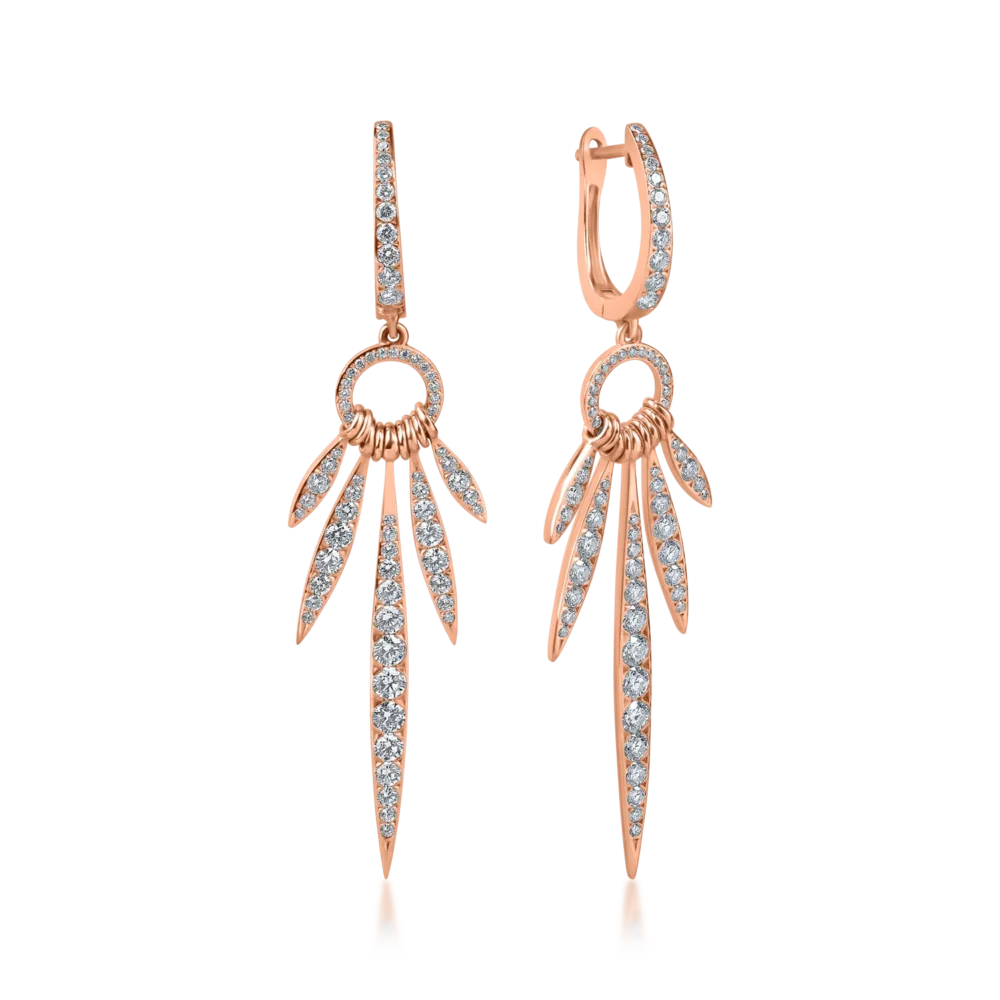 Cercei lungi din aur roz cu diamante de 1.8ct