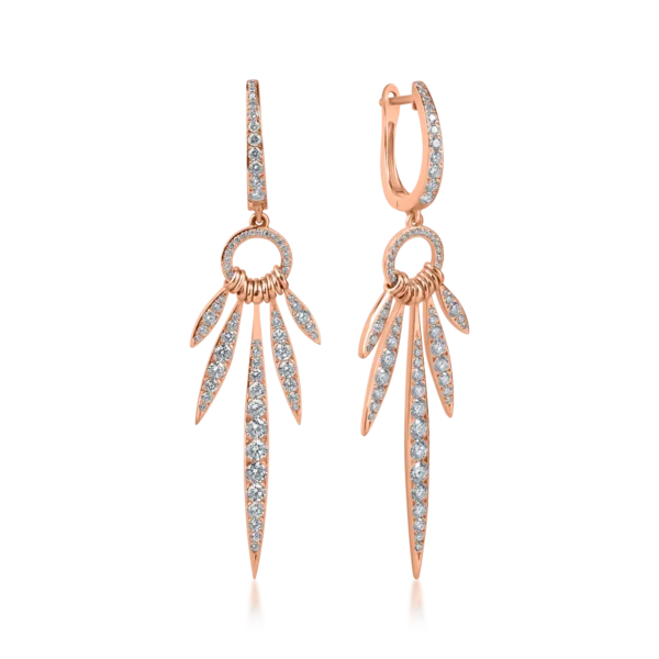 Cercei lungi din aur roz cu diamante de 1.8ct