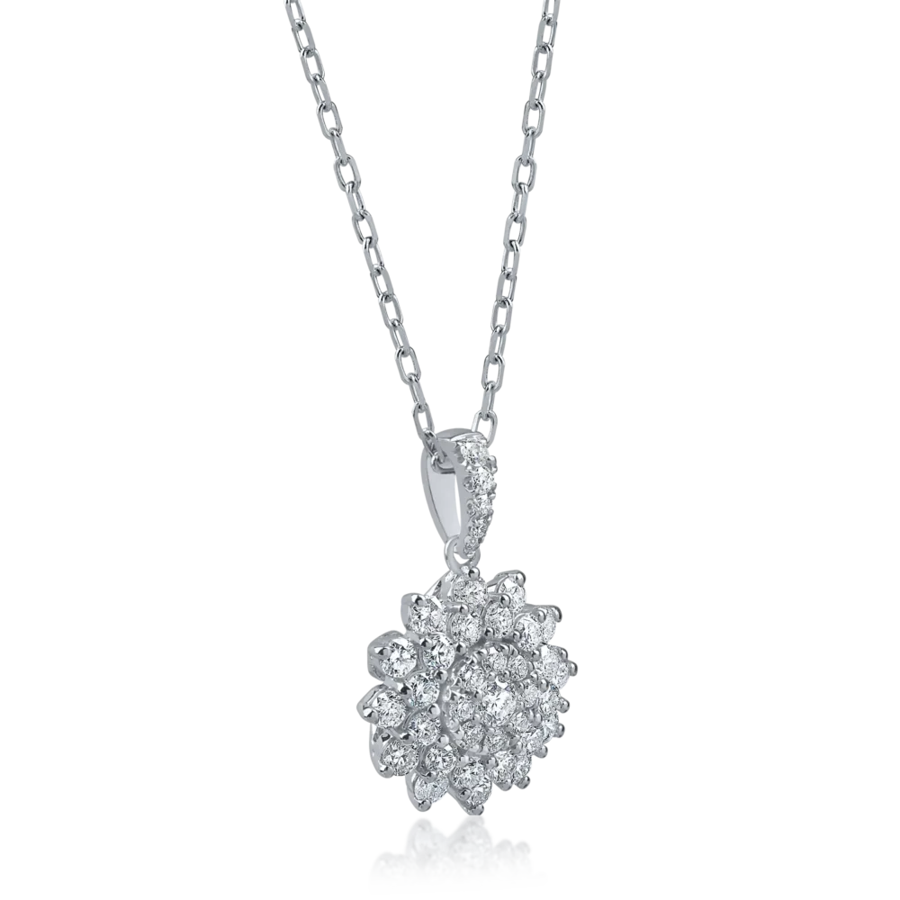 Lant cu pandantiv floare din aur alb cu diamante de 0.6ct - imagine 2
