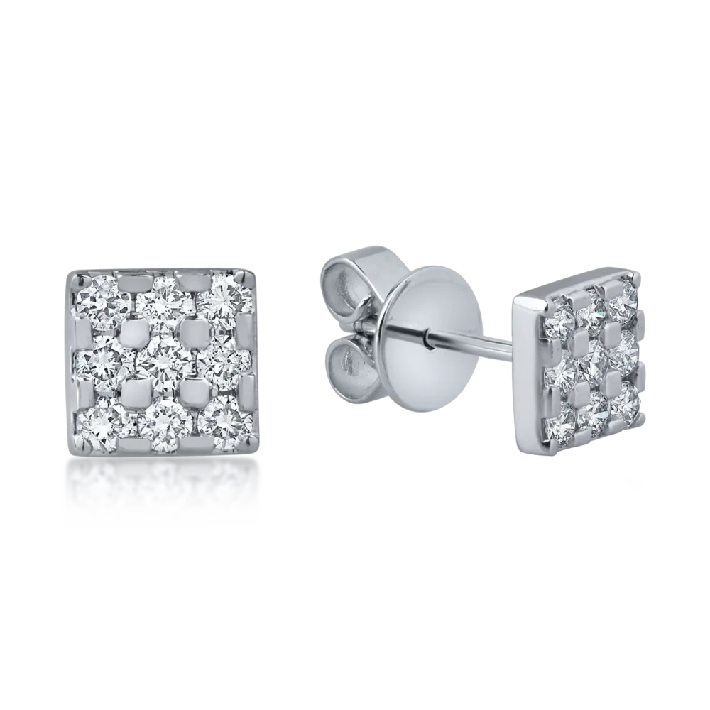 Cercei patrati din aur alb cu diamante de 0.4ct