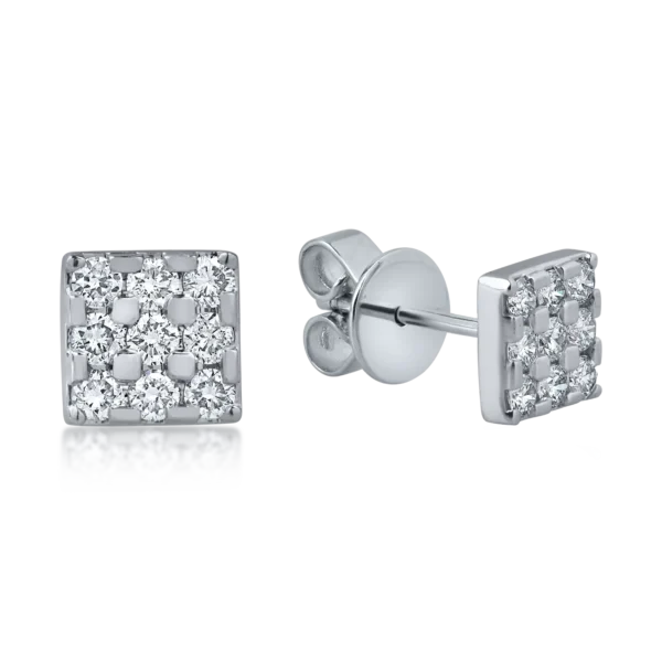 Cercei patrati din aur alb cu diamante de 0.4ct