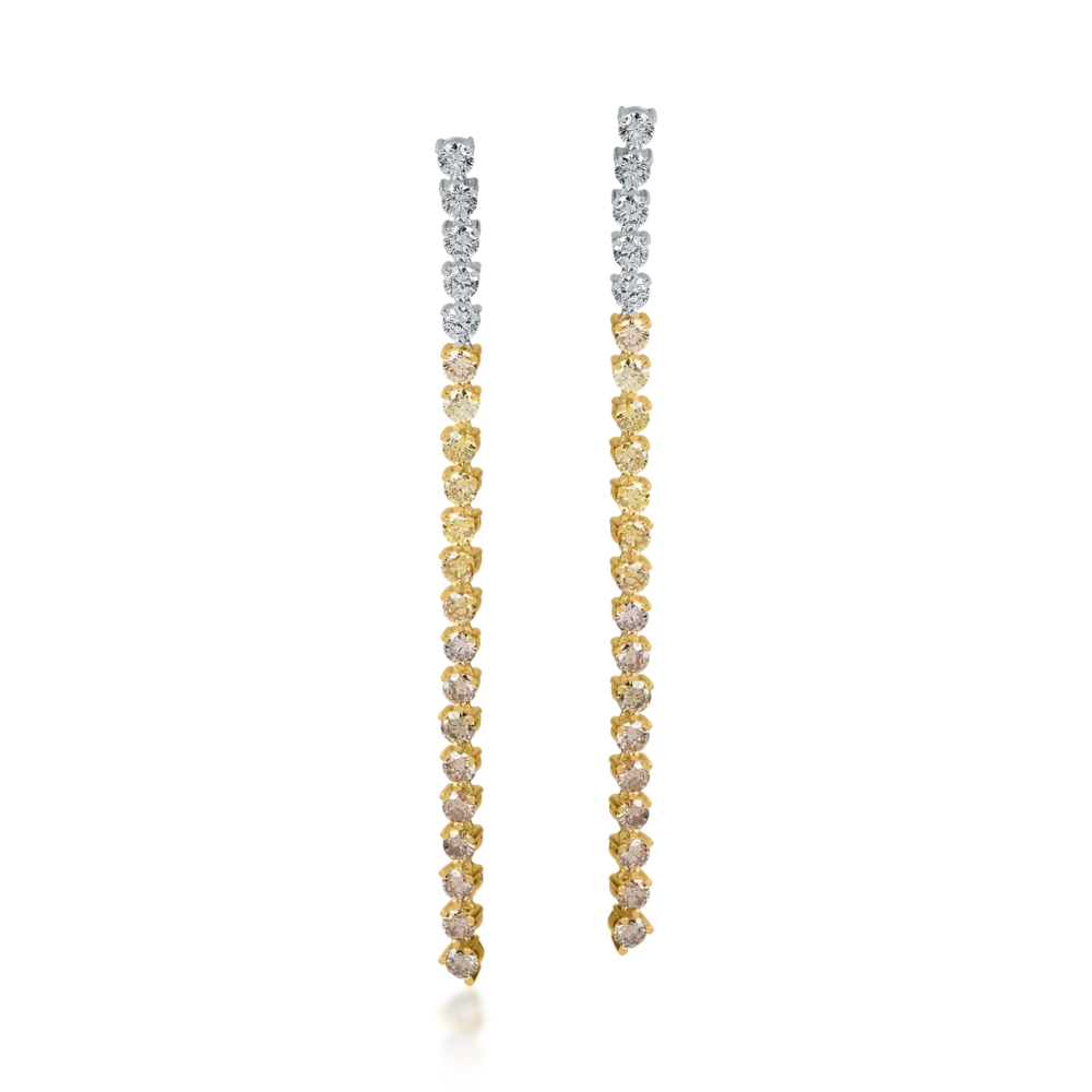 Cercei lungi din aur alb-galben cu diamante de 2.9ct - imagine 2