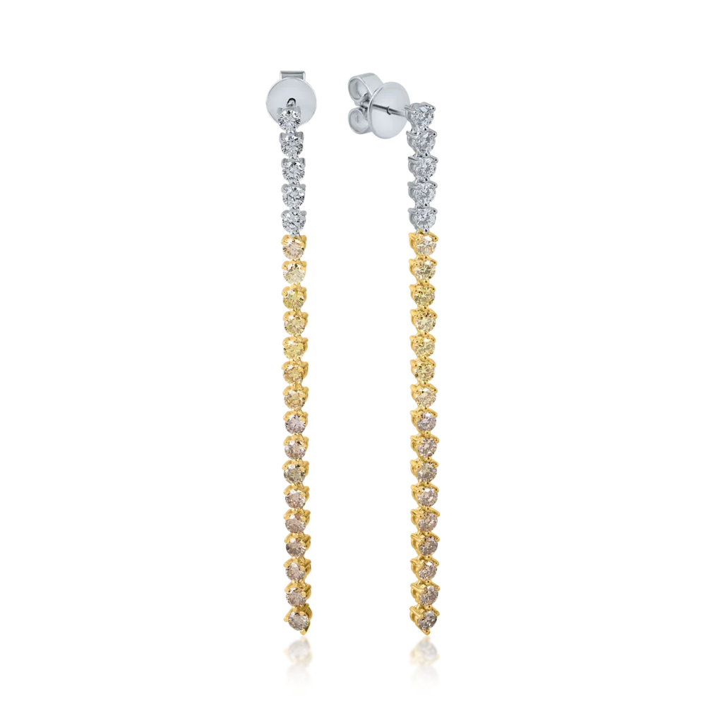 Cercei lungi din aur alb-galben cu diamante de 2.9ct
