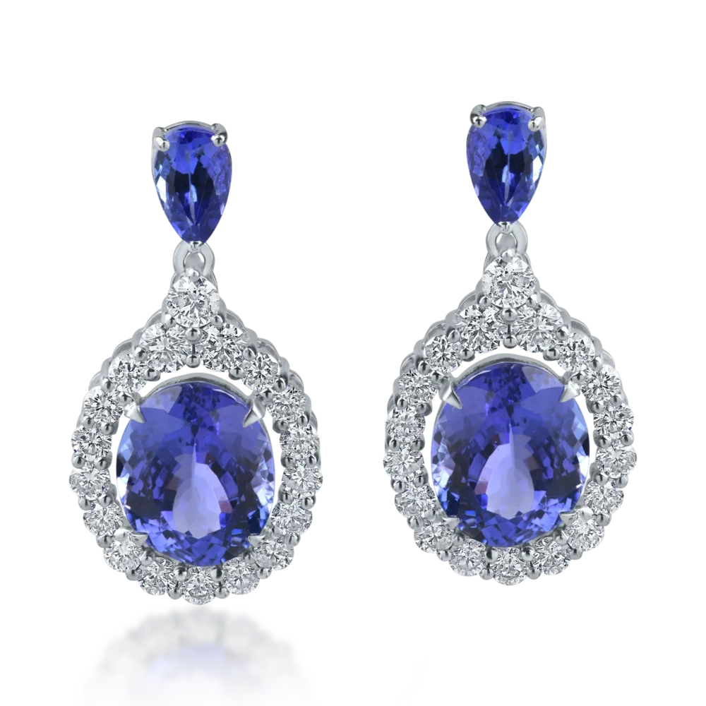 Cercei lungi din aur alb cu tanzanite pear de 6.4ct si diamante round de 1.4ct - imagine 2