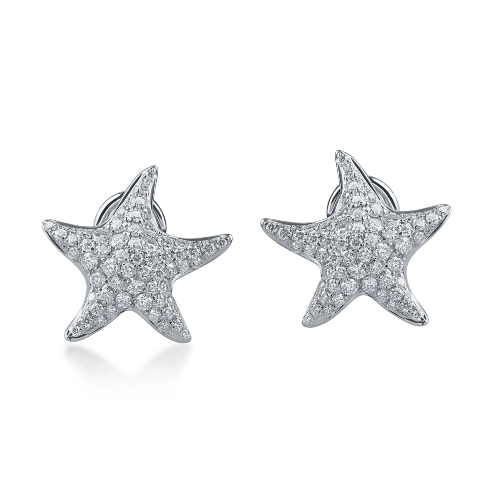 Cercei stele de mare din aur alb cu diamante de 1.18ct - imagine 2
