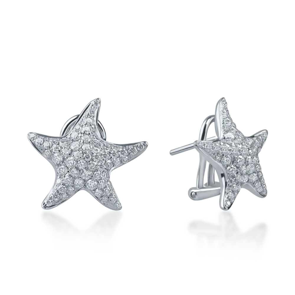 Cercei stele de mare din aur alb cu diamante de 1.18ct