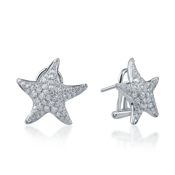 Cercei stele de mare din aur alb cu diamante de 1.18ct