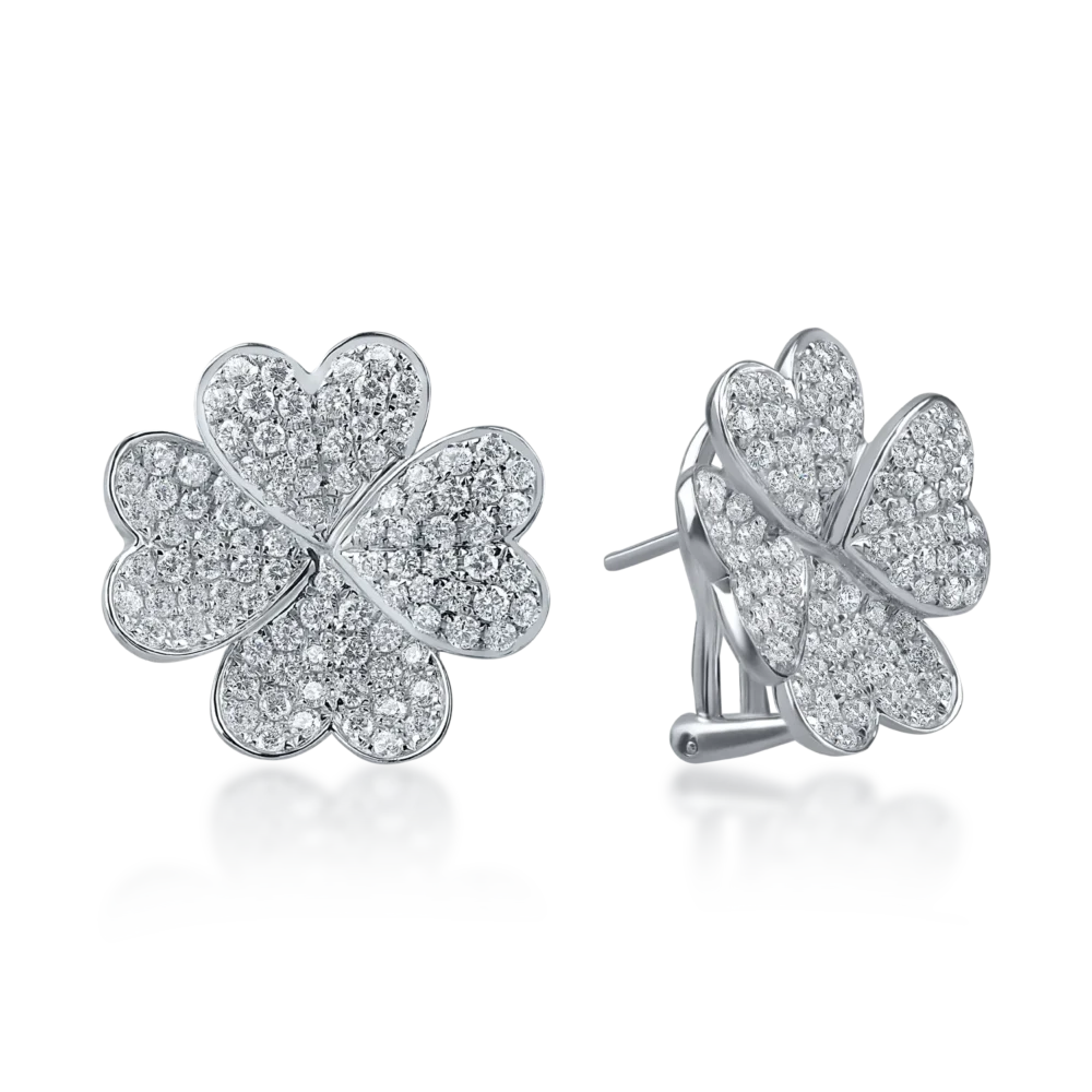 Cercei floare din aur alb cu diamante de 1.7ct