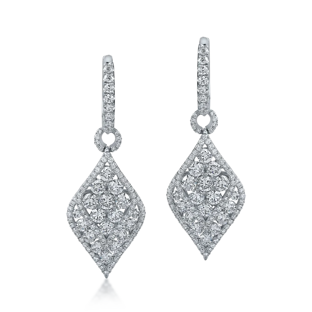 Cercei lungi gemetrici din aur alb cu diamante de 2.1ct - imagine 2