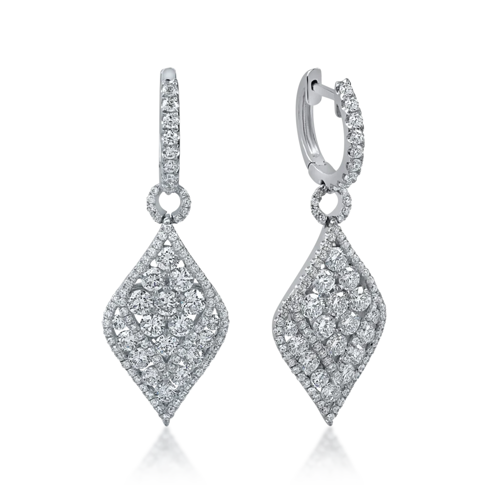 Cercei lungi gemetrici din aur alb cu diamante de 2.1ct