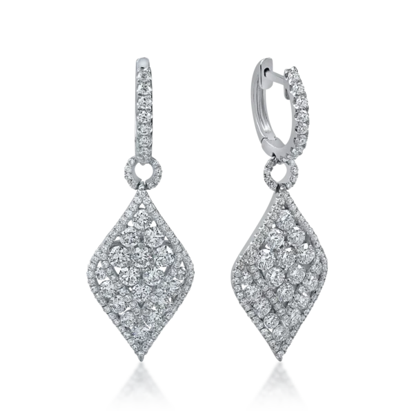 Cercei lungi gemetrici din aur alb cu diamante de 2.1ct