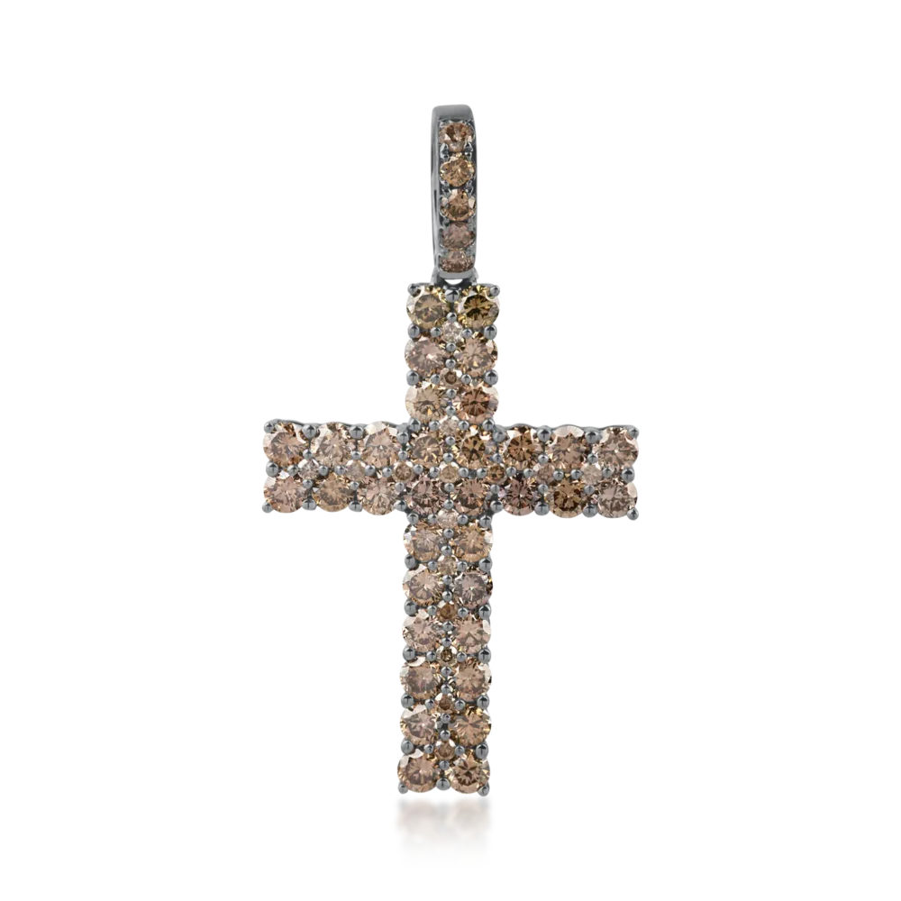Pandantiv cruce din aur roz cu diamante maro de 1.4ct