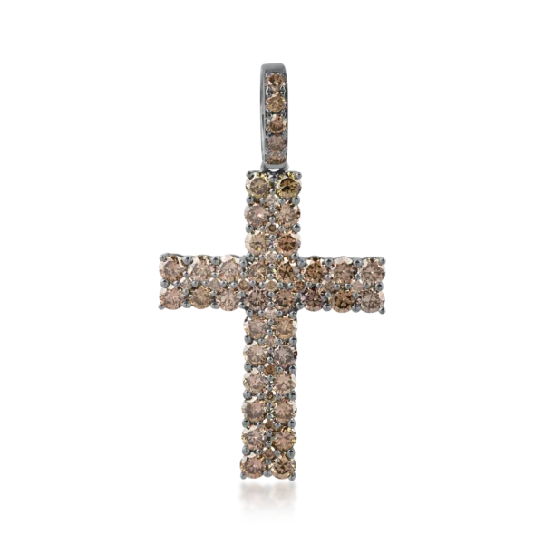 Pandantiv cruce din aur roz cu diamante maro de 1.4ct