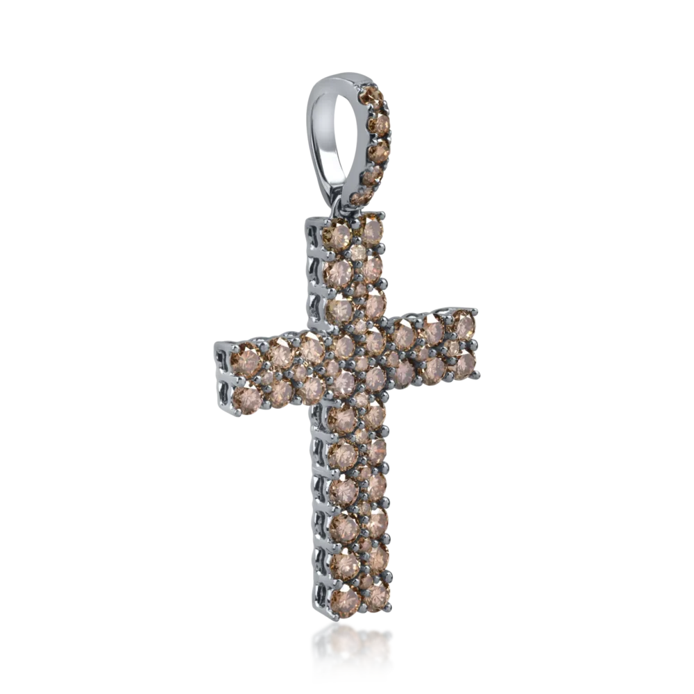 Pandantiv cruce din aur roz cu diamante maro de 1.4ct - imagine 2