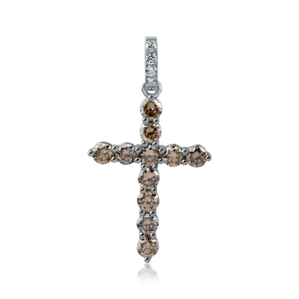 Pandantiv cruce din aur alb-negru cu diamante maro si diamante incolore de 1.2ct