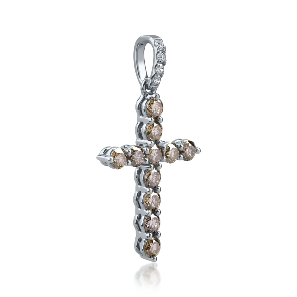 Pandantiv cruce din aur alb-negru cu diamante maro si diamante incolore de 1.2ct - imagine 2