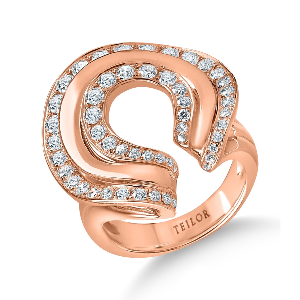 Inel minimalist din aur roz cu diamante de 1.37ct